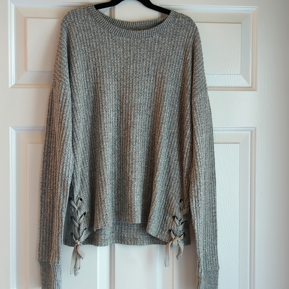2/$20 - SO Gray Juniors XS Soft Long-Sleeved Sweater with Lace Up Sides